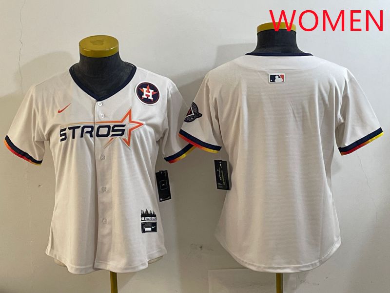 Women Houston Astros Blank Cream Three generations Joint Name 2025 Nike MLB Jersey style 4103